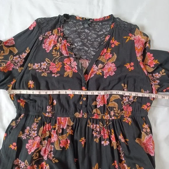 Torrid Mini Challis Shirt Dress Black Pink Floral Flowy Rayon Plus Size 2X 2 - Picture 10 of 12